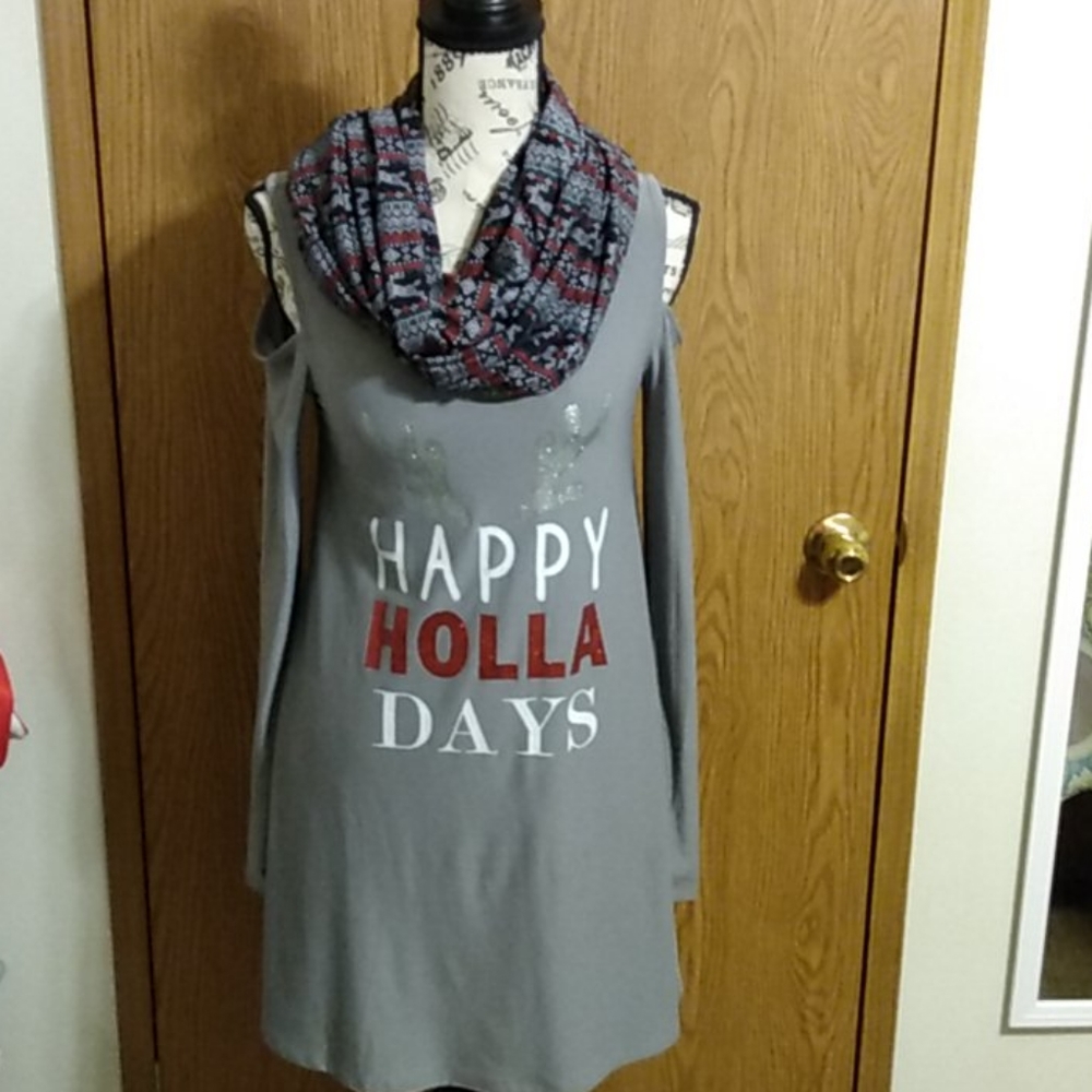 Derek Heart / LS Cold Shoulder Dress w/ Scarf Sz S